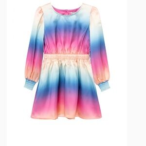 Girls 3t Habitual Rainbow Ombré Long Sleeve Satin Dress | Girls 3t Rainbow Party